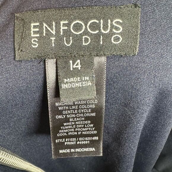 Enfocus Studio navy and aqua floral pleated sheath dress size 14 - Picture 5 of 7